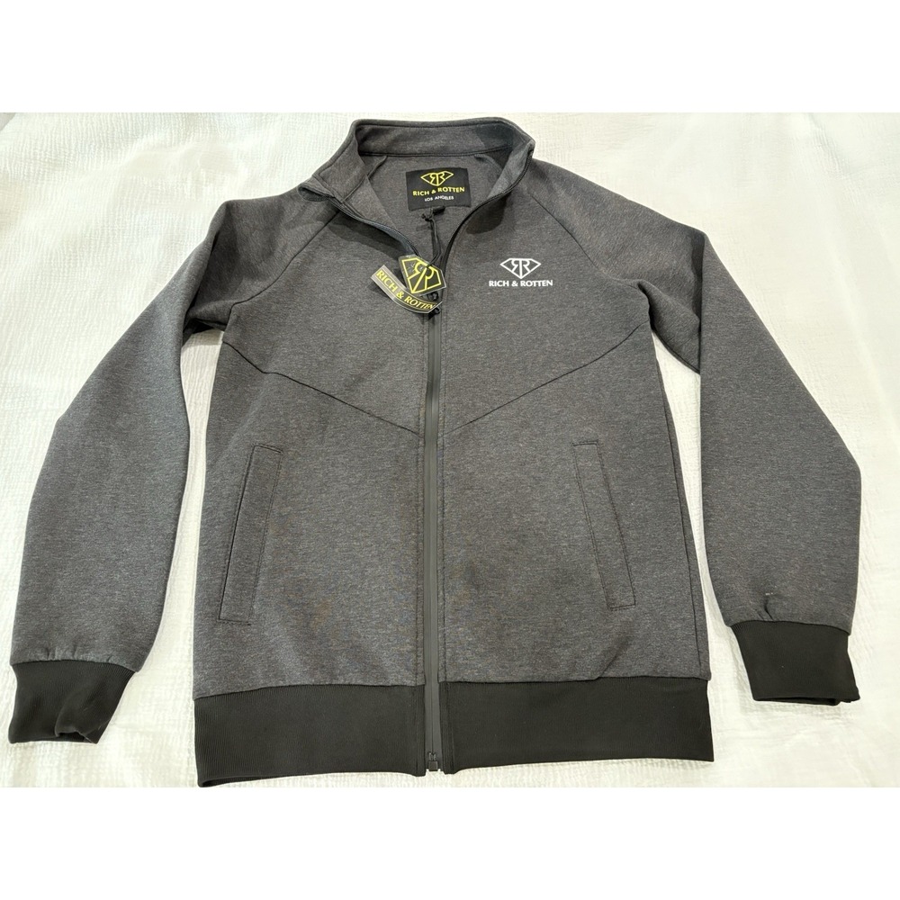 Rich & Rotten Los Angeles Men's Full Zip Track Jacket Gray Small Logo Athletic